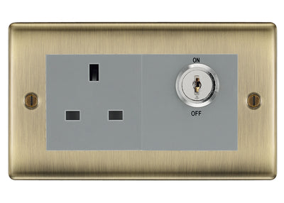 BG Nexus Antique Brass 13A Double Pole Key Controlled Socket – Grey Inserts