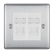 BG Nexus Metal Brushed Steel 2 Gang RJ45 Data Socket NBSRJ452W White Inserts by British General