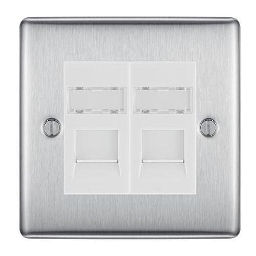 BG Nexus Metal Brushed Steel 2 Gang RJ45 Data Socket NBSRJ452W White Inserts