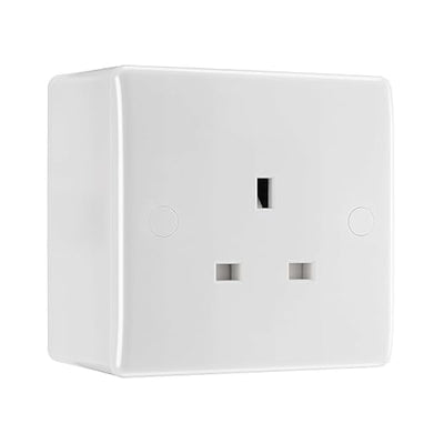 BG Nexus 13A Single Unswitched Power Socket White & 50mm Pattress Back Box by British General (BG-823+877)