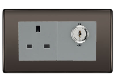 BG Nexus Black Nickel 13A Double Pole Key Controlled Socket – Grey Inserts