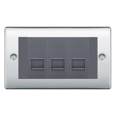 BG Nexus Polished Chrome 3 Gang IDC Secondary Telephone Socket - Grey Insert by British General (BG-NPCBTS3G)