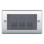 BG Nexus Polished Chrome 3 Gang IDC Secondary Telephone Socket - Grey Insert by British General (BG-NPCBTS3G)