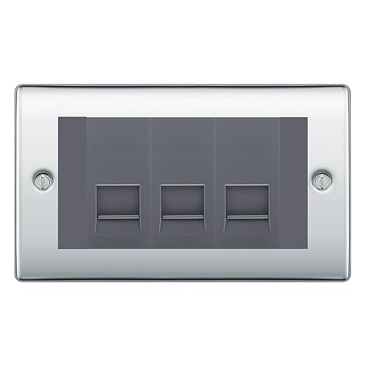 BG Nexus Polished Chrome 3 Gang IDC Secondary Telephone Socket - Grey Insert