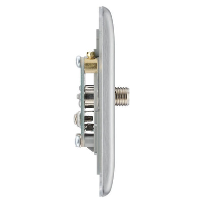 BG Nexus Brushed Steel 2 Gang 1x Co-Axial 1x Satellite Socket & Surface Pattress Back Box