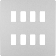 BG RPCDBS8W Evolve Grid Brushed Steel 8 Module Square Front Plate - White Trim by British General (BG-RPCDBS8W-Shopify-SA_1)
