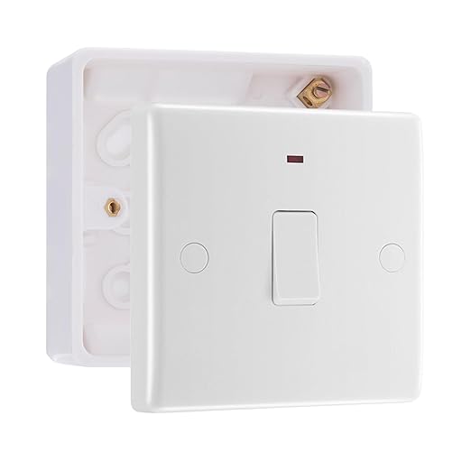 BG Nexus 1 Gang 20A 2 Pole Flex Outlet Neon Switch & 32mm Pattress Back Box
