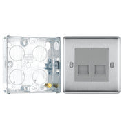 BG Nexus Brushed Steel Double Slave Telephone Socket NBSBTS2 with 25mm Steel Back Box by British General (BG-NBSBTS2+HGS02)