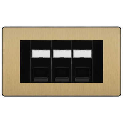 BG Evolve Satin Brass 3 Gang RJ45 Cat5e Data Socket Black Inserts
