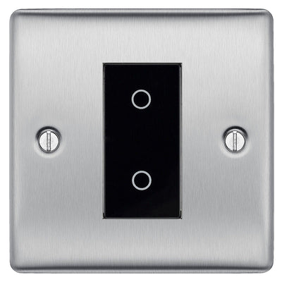 BG Nexus Brushed Steel Single Secondary Touch Dimmer Switch Black Insert NBSTDS1B by British General (BG-EMTDSB+NBSEMS1)