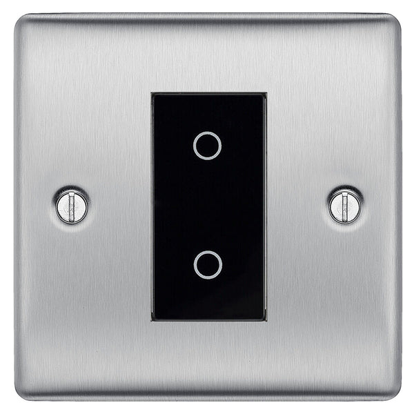 BG Nexus Brushed Steel Single Secondary Touch Dimmer Switch Black Insert NBSTDS1B