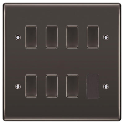 BG Black Nickel 7 Gang Intermediate Custom Grid Light Switch with Back Box Included
