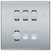 BG Nexus Polished Chrome 6 Gang Switch 4x Trailing Edge LED Dimmer, 1x Intermediate, 1x 2-Way Switch by British General (BG-Nexus-PC-6G-4x-Dimmer-1x-INT-1x-2Way)