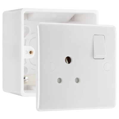 BG Electrical 5A Switched Round Pin Socket White & 50mm Pattress Back Box by British General (BG-829S+877)