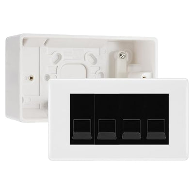 BG White Moulded 4 Gang RJ11 Telephone Socket Euro Module with 50mm Back Box - Black Insert by British General (BG-EMRJ11B-4G-50)