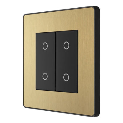 BG Evolve Satin Brass Double Secondary Touch Dimmer Switch PCDSBTDS2B with 35mm Steel Back Box