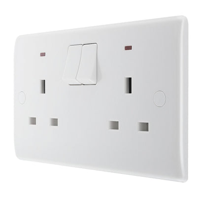 BG Nexus 13A Double Switched Socket + Neon White & 32mm Pattress Back Box