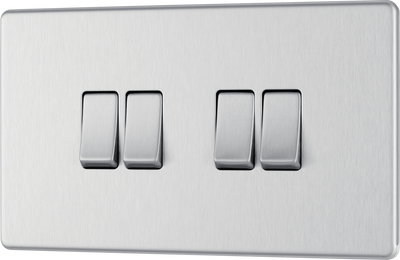 BG FBS44 Nexus Screwless Flat-Plate Quad Light Switch Brushed Steel 2 Way 10A