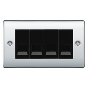 BG Nexus Polished Chrome 4 Gang Master Telephone Socket - Black Insert by British General (BG-NPCBTM4B)
