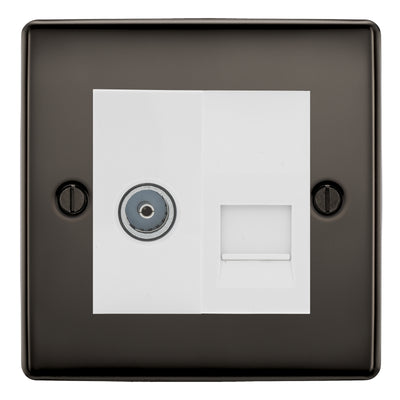 BG Nexus Black Nickel TV Aerial & Master Telephone Socket - White Insert