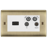 BG Nexus Antique Brass 4G Faceplate with HDMI + TV/FM/SAT Module - White by British General (BG-NABEMR4-HDMI-TVFM2W)
