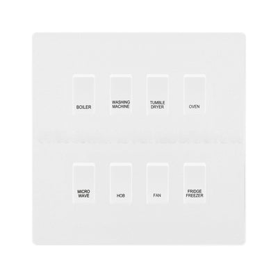 BG Evolve Pearlescent White Custom Appliance Grid Switch 8 Gang Screwless by British General (BG-PW-8GANG-APPLIANCE)