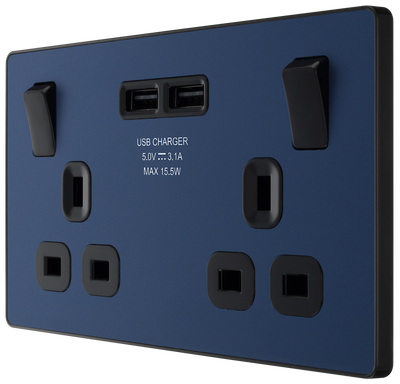 PCDDB22U3B Side - This Evolve Matt Blue 13A double power socket from British General comes with two USB charging ports, allowing you to plug in an electrical device and charge mobile devices simultaneously without having to sacrifice a power socket. 