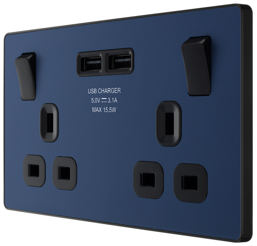 PCDDB22U3B Side - This Evolve Matt Blue 13A double power socket from British General comes with two USB charging ports, allowing you to plug in an electrical device and charge mobile devices simultaneously without having to sacrifice a power socket. 