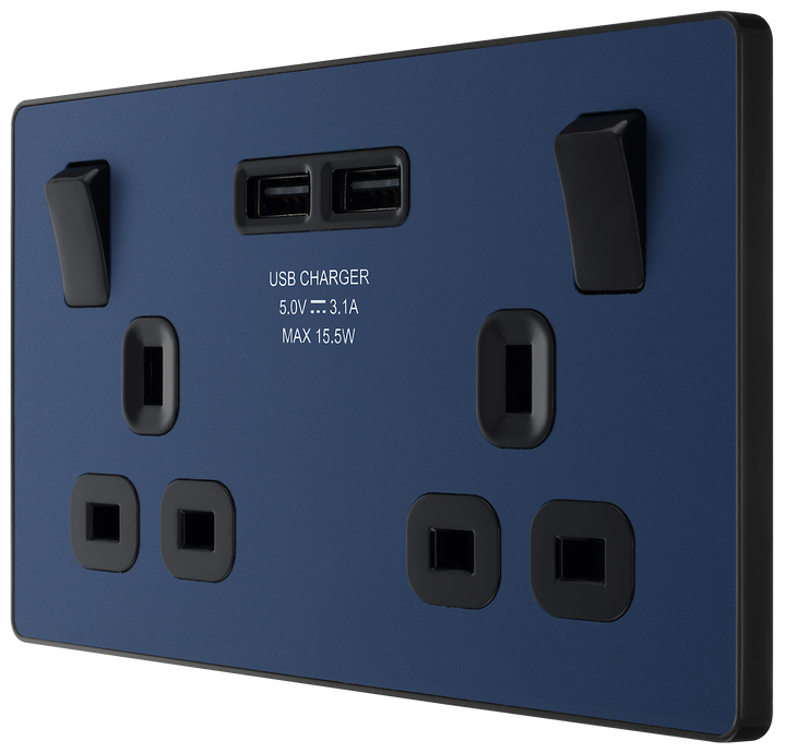 PCDDB22U3B Side - This Evolve Matt Blue 13A double power socket from British General comes with two USB charging ports, allowing you to plug in an electrical device and charge mobile devices simultaneously without having to sacrifice a power socket. 