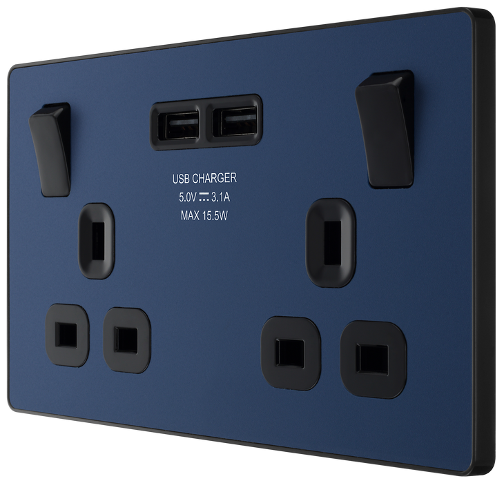 PCDDB22U3B Side - This Evolve Matt Blue 13A double power socket from British General comes with two USB charging ports, allowing you to plug in an electrical device and charge mobile devices simultaneously without having to sacrifice a power socket. 