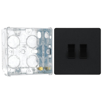 BG Evolve Matt Black 2 Gang 20A 16AX 2 Way Light Switch PCDMB42B with 35mm Steel Back Box