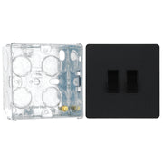 BG Evolve Matt Black 2 Gang 20A 16AX 2 Way Light Switch PCDMB42B with 35mm Steel Back Box