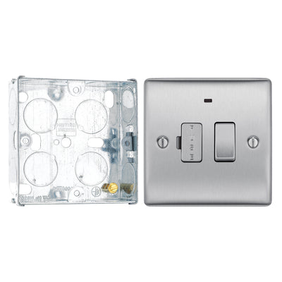 BG Nexus Brushed Steel 13A Switched Spur + Neon NBS52 with 25mm Steel Back Box by British General (BG-NBS52+HGS02)