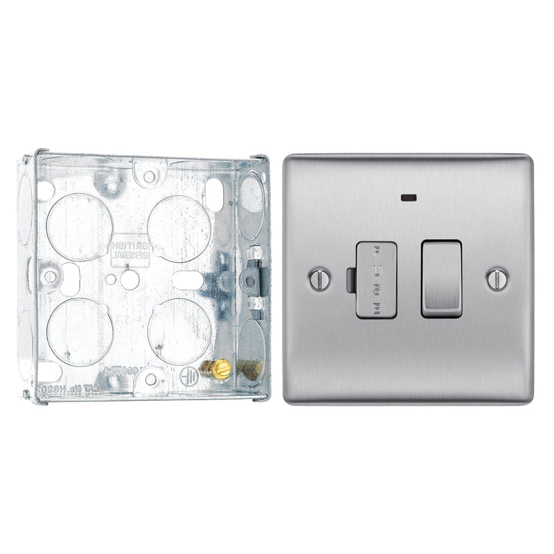 BG Nexus Brushed Steel 13A Switched Spur + Neon NBS52 with 25mm Steel Back Box