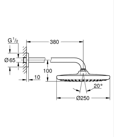 GROHE Tempesta 250 Head Shower Set 380mm, 1 Spray Chrome | 26668000