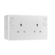 BG Nexus 13A DP Double Socket + Outboard Rockers White & 50mm Pattress Back Box by British General (BG-822DPOB+878)