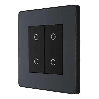 BG Evolve Matt Grey 2 Gang 200W Trailing Edge Master Touch Dimmer PCDMGTDM2B with 25mm Steel Back Box