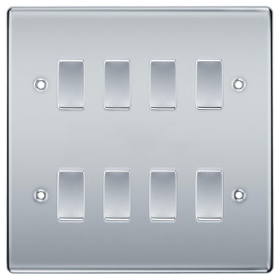 BG Polished Chrome 8 Gang Intermediate Custom Grid Light Switch with Back Box Included by British General (BG-NEXUS-PC-8G-CUSTOM-8x-INT-SWITCH)