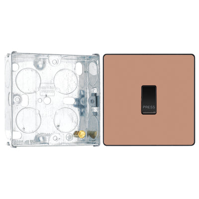 BG Evolve Polished Copper 10AX 1 Way Press Switch PCDCP14B with 25mm Steel Back Box