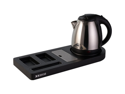 Corby Buckingham Standard Welcome Tray in Black with 1L Kettle in Polished Steel - UK Plug by Corby of Windsor (Corby-12636)