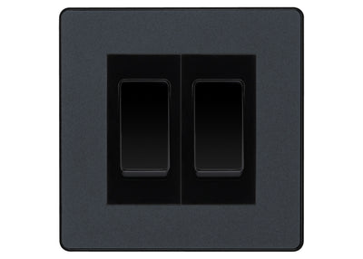 BG Evolve Matt Grey 2 Gang Intermediate Light Switch Custom Grid – Black Insert by British General (BG-Evolve-MG-2G-Combo-2x INT-BL)