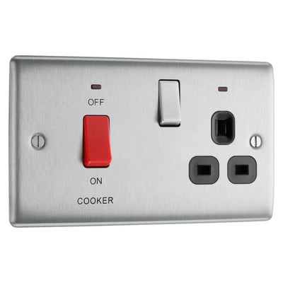 BG Nexus Brushed Steel 45A Switched Socket and Cooker Control Unit NBS70B with 35mm Steel Back Box