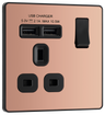 BG Evolve PCDCP21U2B Polished Copper 1 Gang 13A 2x USB-A 2.1A Switched Socket Outlet - Black Insert by British General (BG-PCDCP21U2B-Shopify-SA_1)
