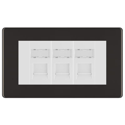 BG Screwless Black Nickel 3 Gang RJ45 Cat6 Data Socket Outlet White Inserts by British General (BG-FBNRJ453W)