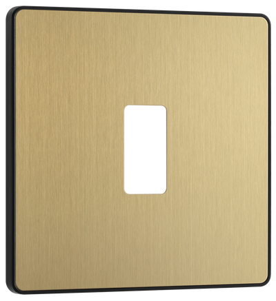 BG RPCDSB1B Evolve Grid Satin Brass 1 Module Square Front Plate - Black Trim