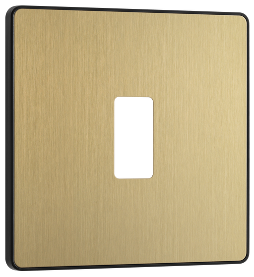 RPCDSB1B Front - The Grid modular range from British General allows you to build your own module configuration with a variety of combinations and finishes. This satin brass finish Evolve front plate clips on for a seamless finish, and can accommodate 1 Grid module - ideal for switches and other domestic applications.
