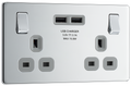 BG FPC22U3G Nexus Screwless Flat-Plate Double Switched Plug Socket Polished Chrome Grey Insert 2 USB 3.1A