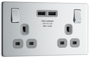 BG FPC22U3G Nexus Screwless Flat-Plate Double Switched Plug Socket Polished Chrome Grey Insert 2 USB 3.1A by British General (BG-FPC22U3G-Shopify-SA_1)