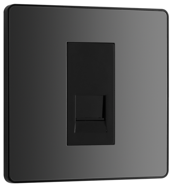 PCDBCBTS1B Front - This Evolve Black Chrome Secondary telephone socket from British General uses a screw terminal connection, and should be used for an additional telephone point which feeds from the master telephone socket.