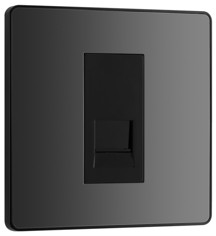 PCDBCBTS1B Front - This Evolve Black Chrome Secondary telephone socket from British General uses a screw terminal connection, and should be used for an additional telephone point which feeds from the master telephone socket.